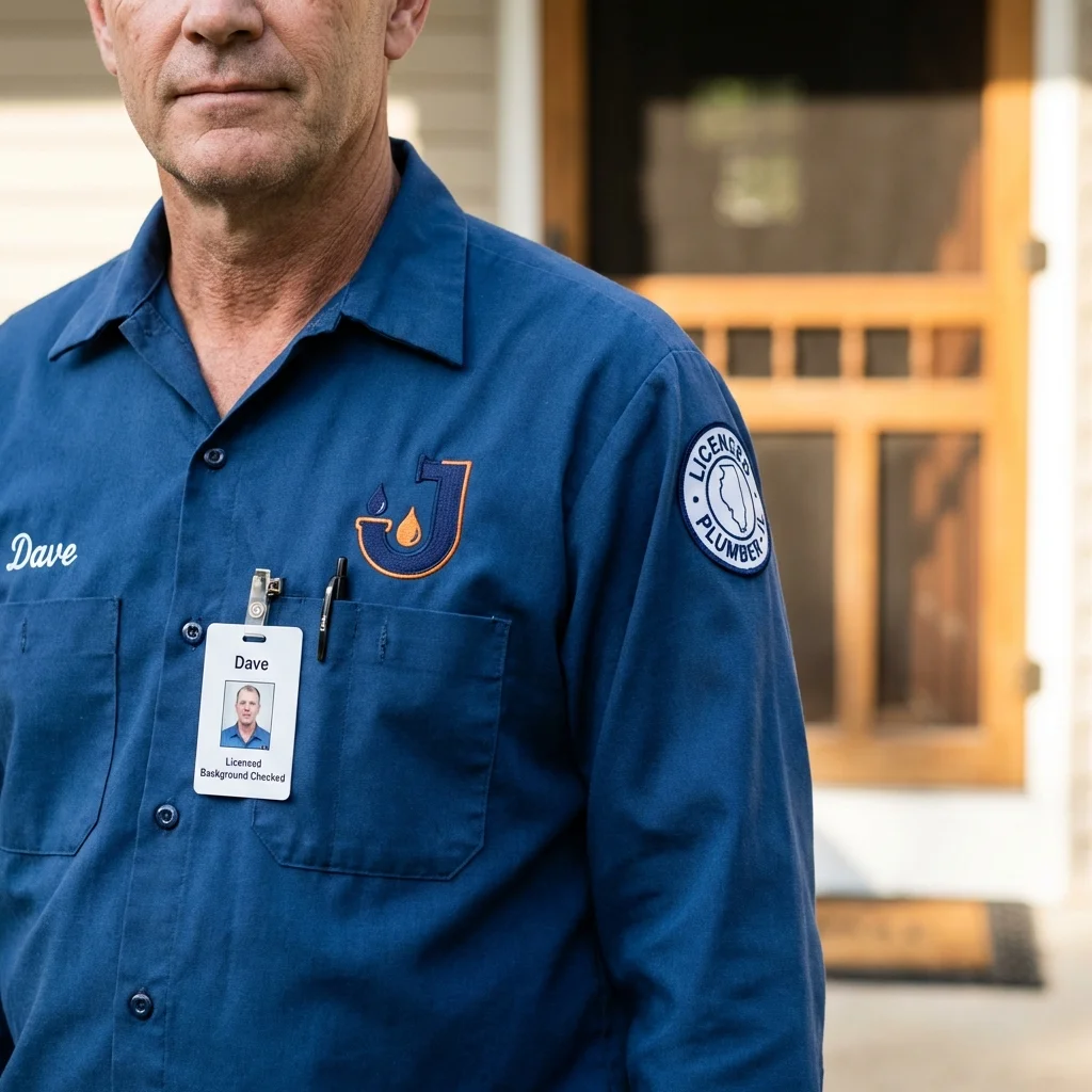 Licensed plumber showing ID badge in Prairie Grove, AR