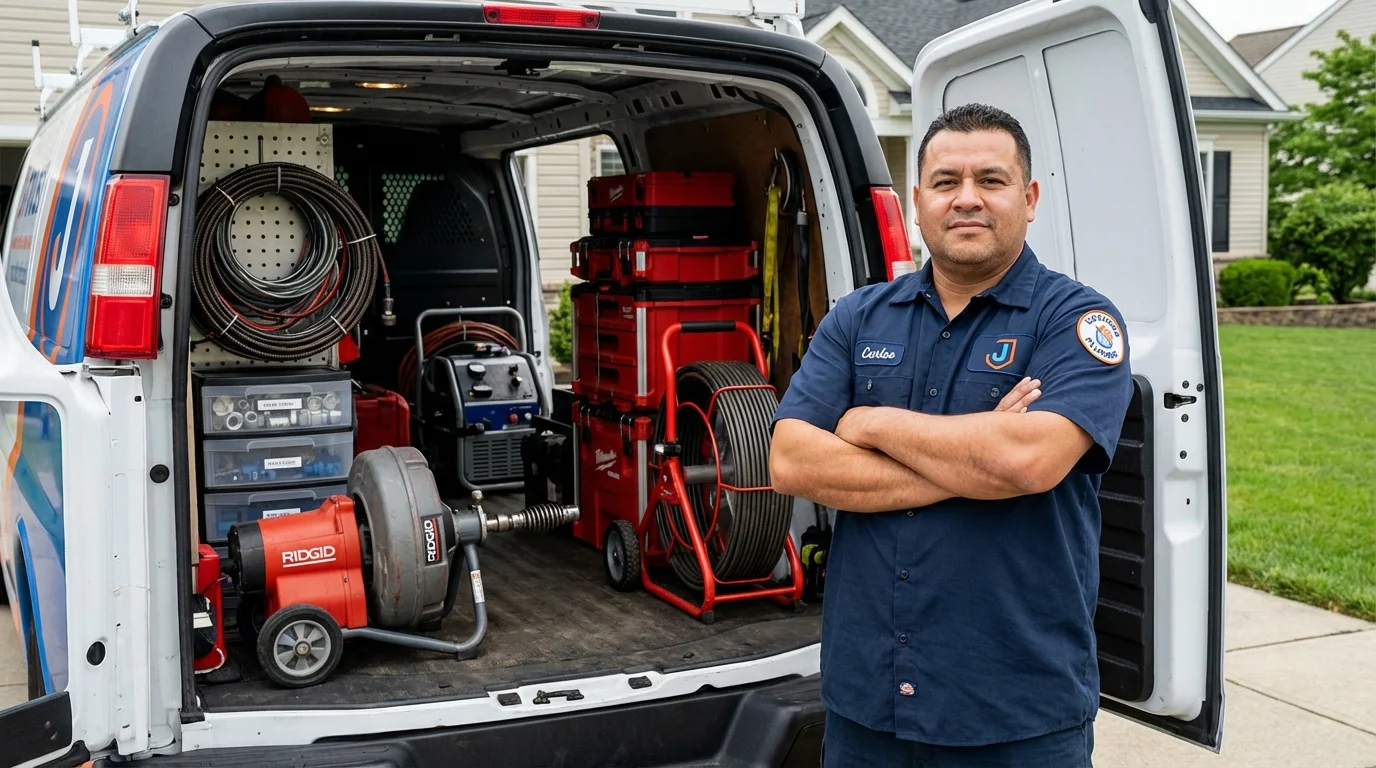Professional drain cleaning equipment and Johns Plumbing LLC plumber in Prairie Grove