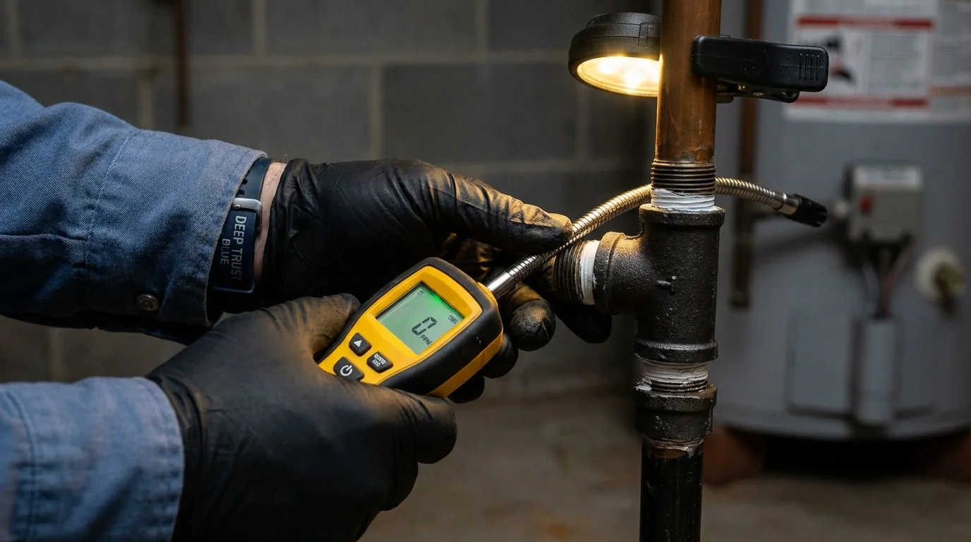 Gas leak detection with electronic sniffer by Johns Plumbing LLC in Prairie Grove