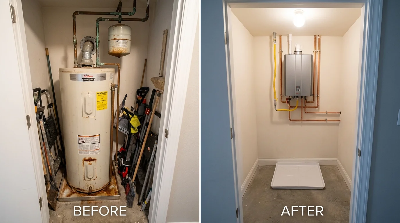 Tank water heater versus wall-mounted tankless unit comparison for Prairie Grove, AR homeowners